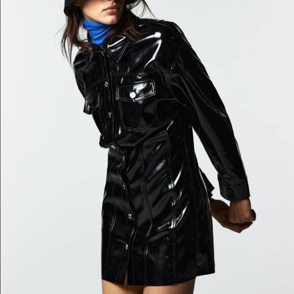 ZARA BLOGGER FAVORITE FAUX LEATHER DRESS BLACK - Picture 11 of 15